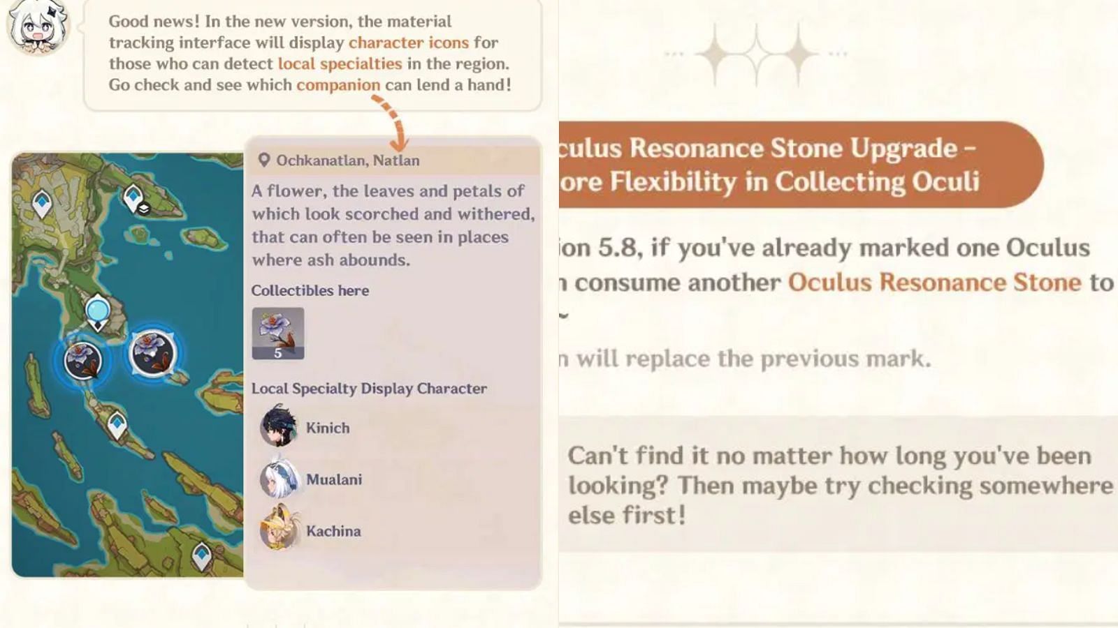 New updates for material tracking and Oculus Resonance Stone (Image via HoYoverse)